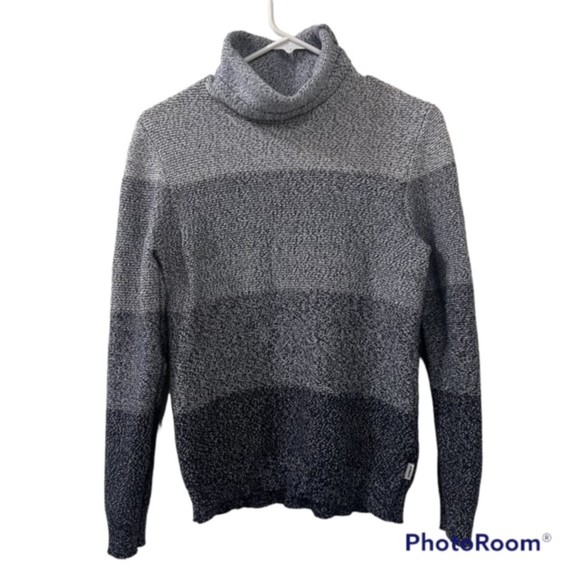 Express Blue Monochromatic Turtle Neck Ribbed Hem Knit Sweater Ombre Size Medium - Picture 1 of 11